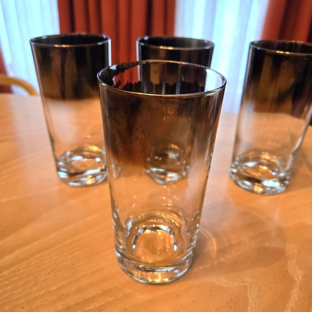 4 Vintage Tumbler Bar Glasses, Bronze/Gold Shading